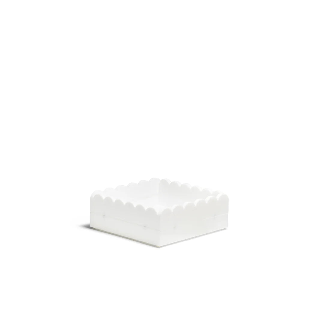 5" Square White Scallop Acrylic Tray