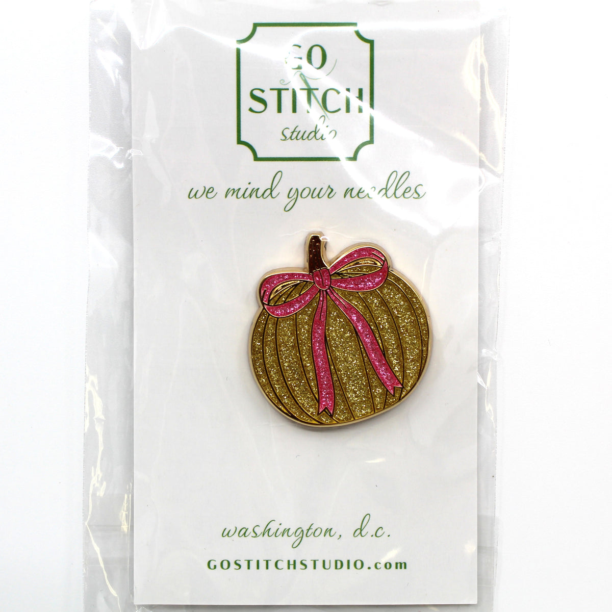 Gold Glitter Pumpkin Bow Needle Minder