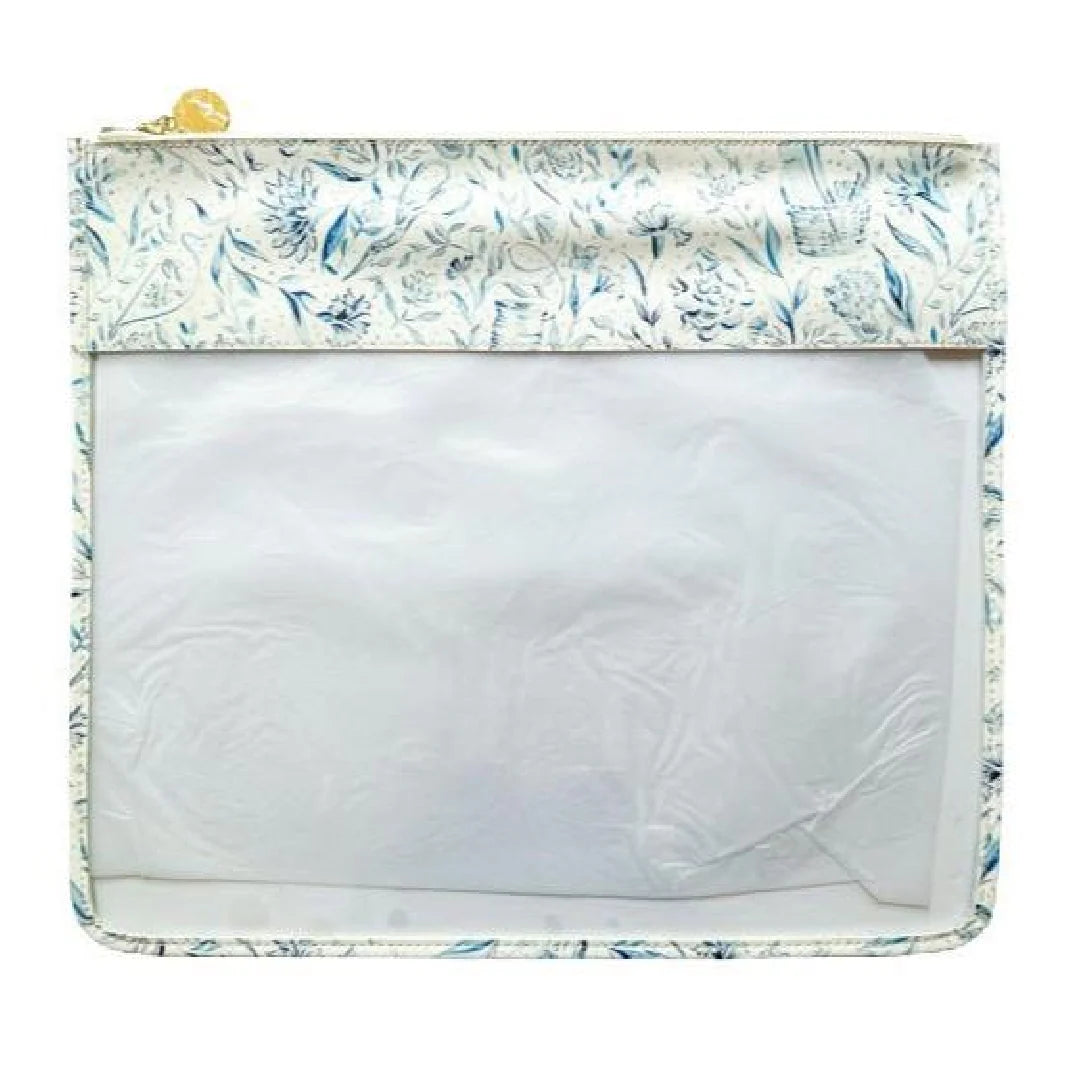 Needlepoint Print Large Zip Bag - Blue