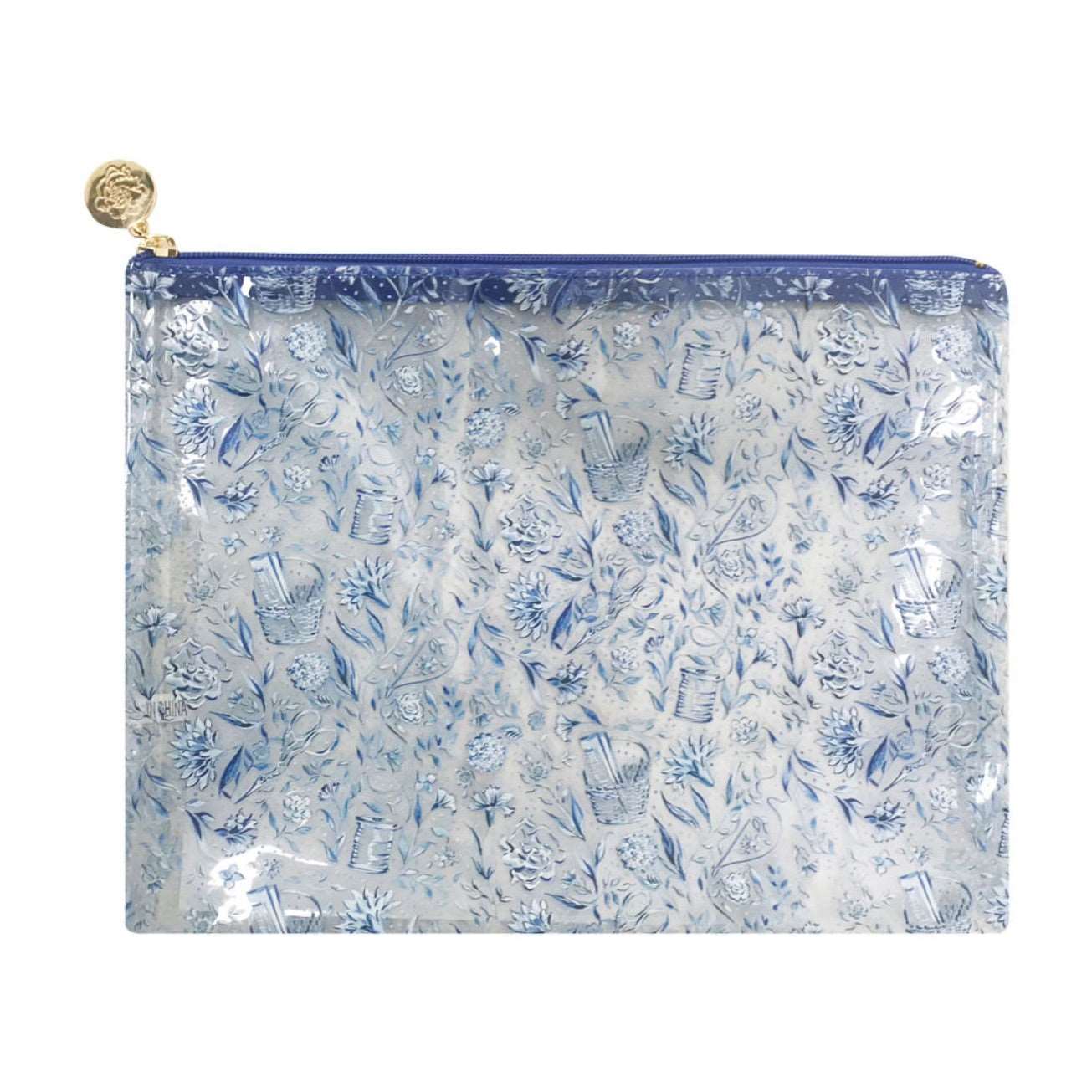 Needlepoint Print Clear PVC Bag in Blue - Medium