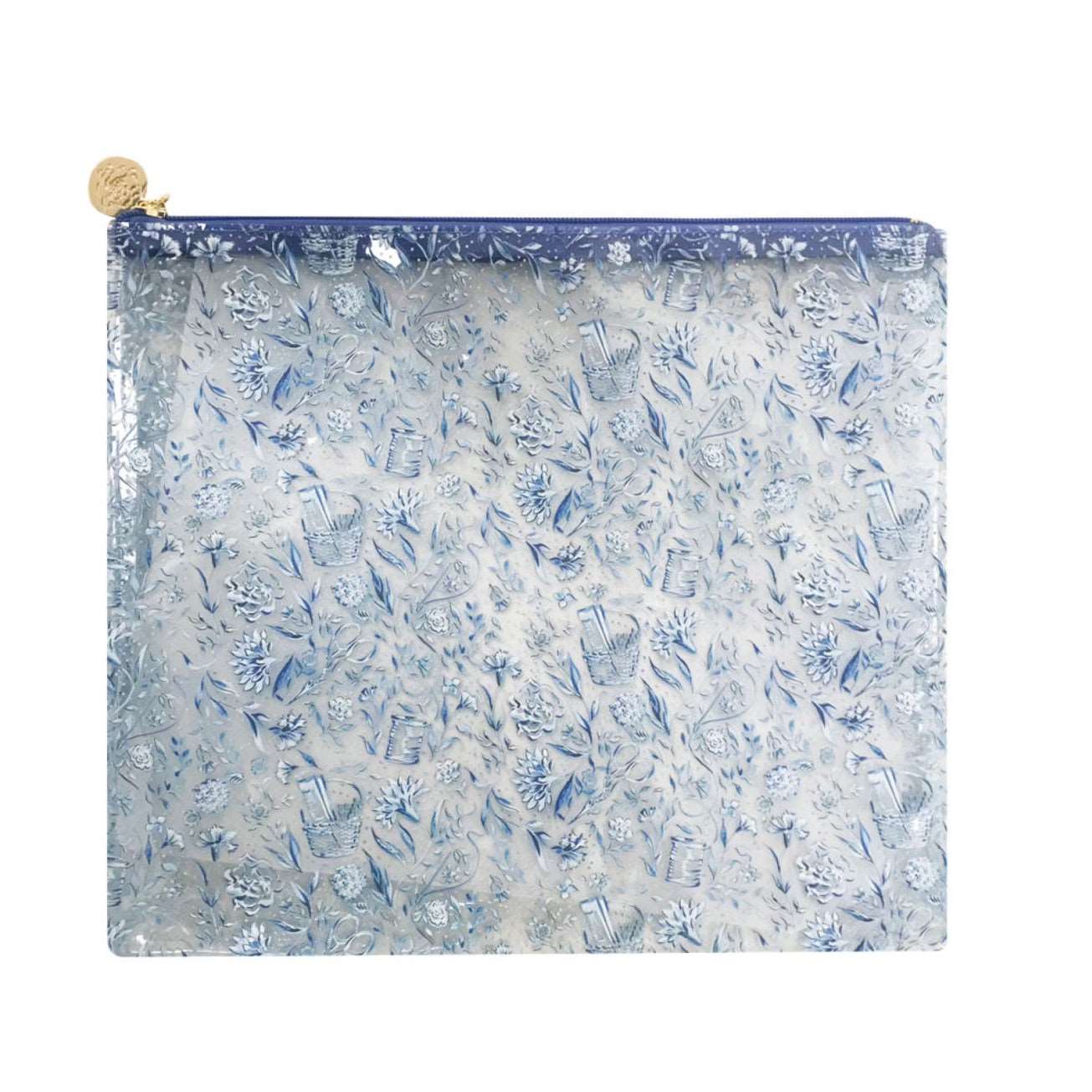 Needlepoint Print Clear PVC Bag in Blue - Large