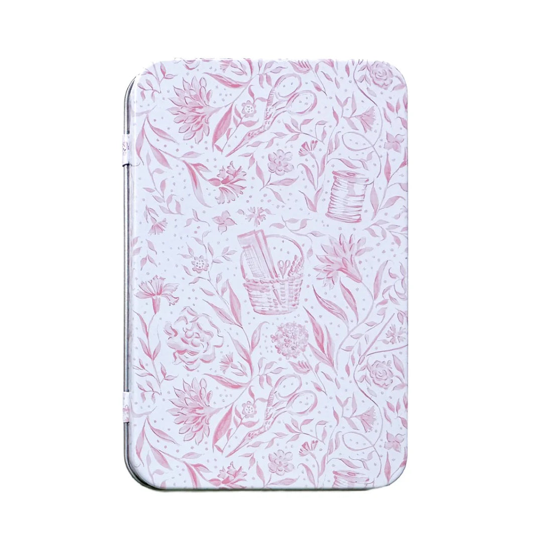 Pink Needlepoint Print Tin Box with Magnet
