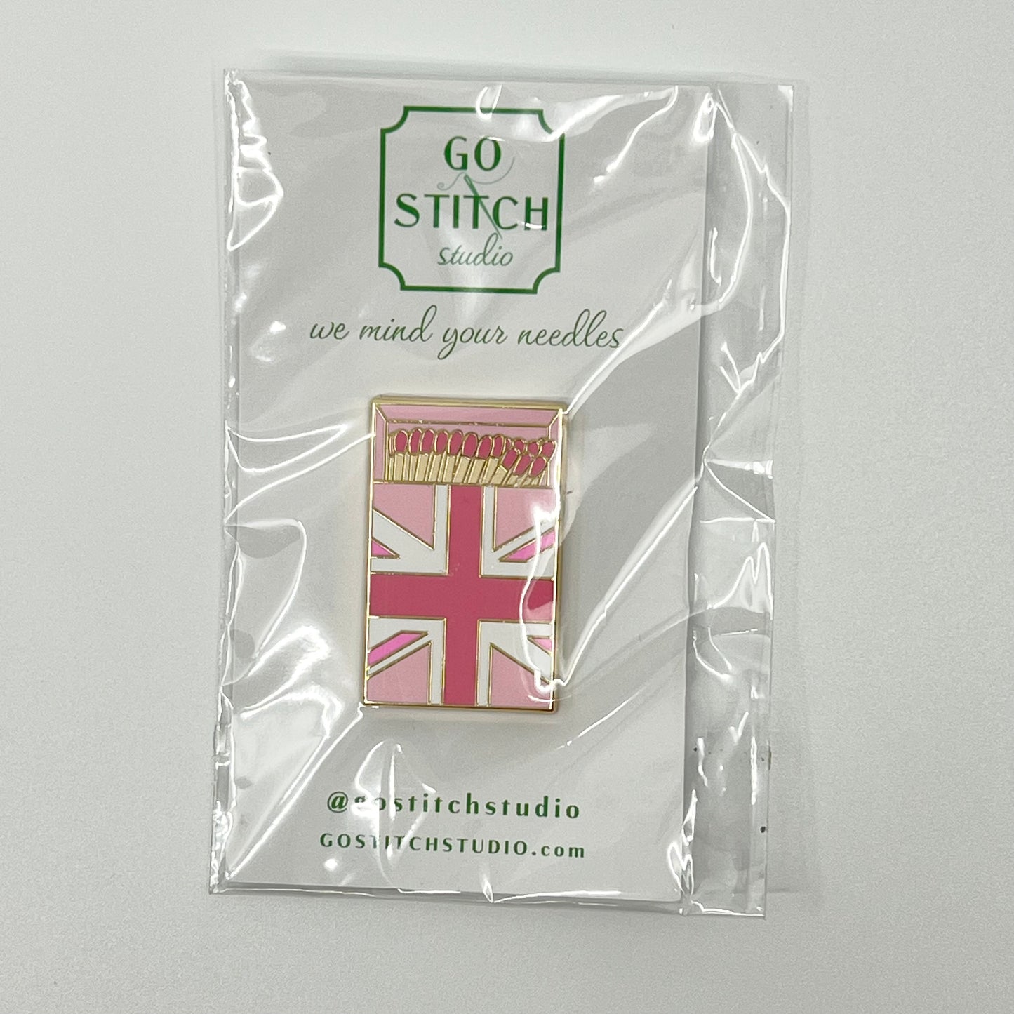 Pink British Flag Matchbox Needle Minder