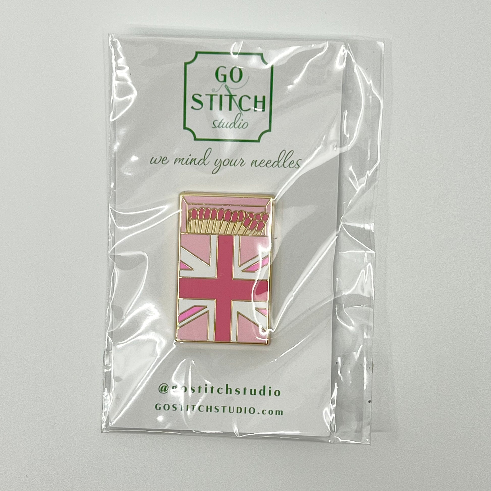 Pink British Flag Matchbox Needle Minder