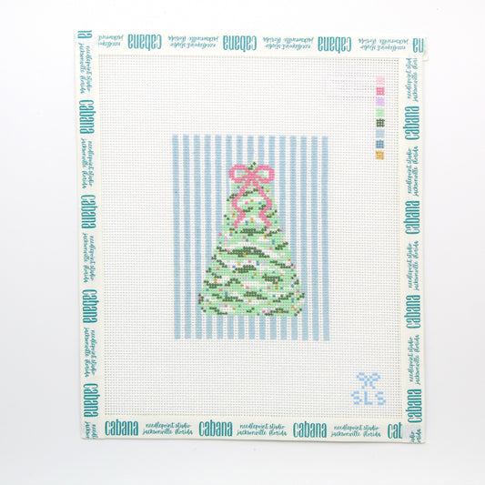 Pastel Christmas, Tree w/Blue Stripes