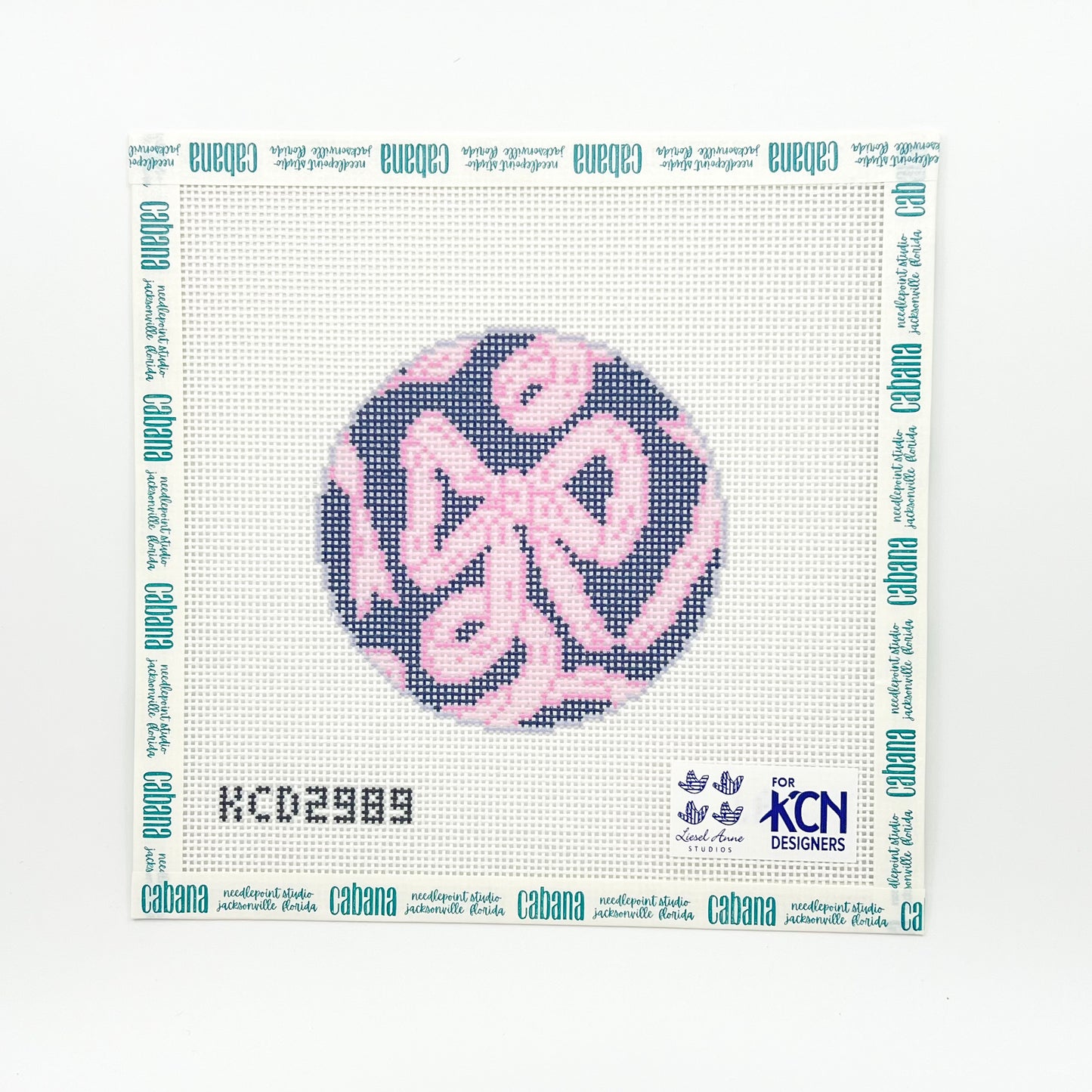Pink Bow on Navy Round - Printed