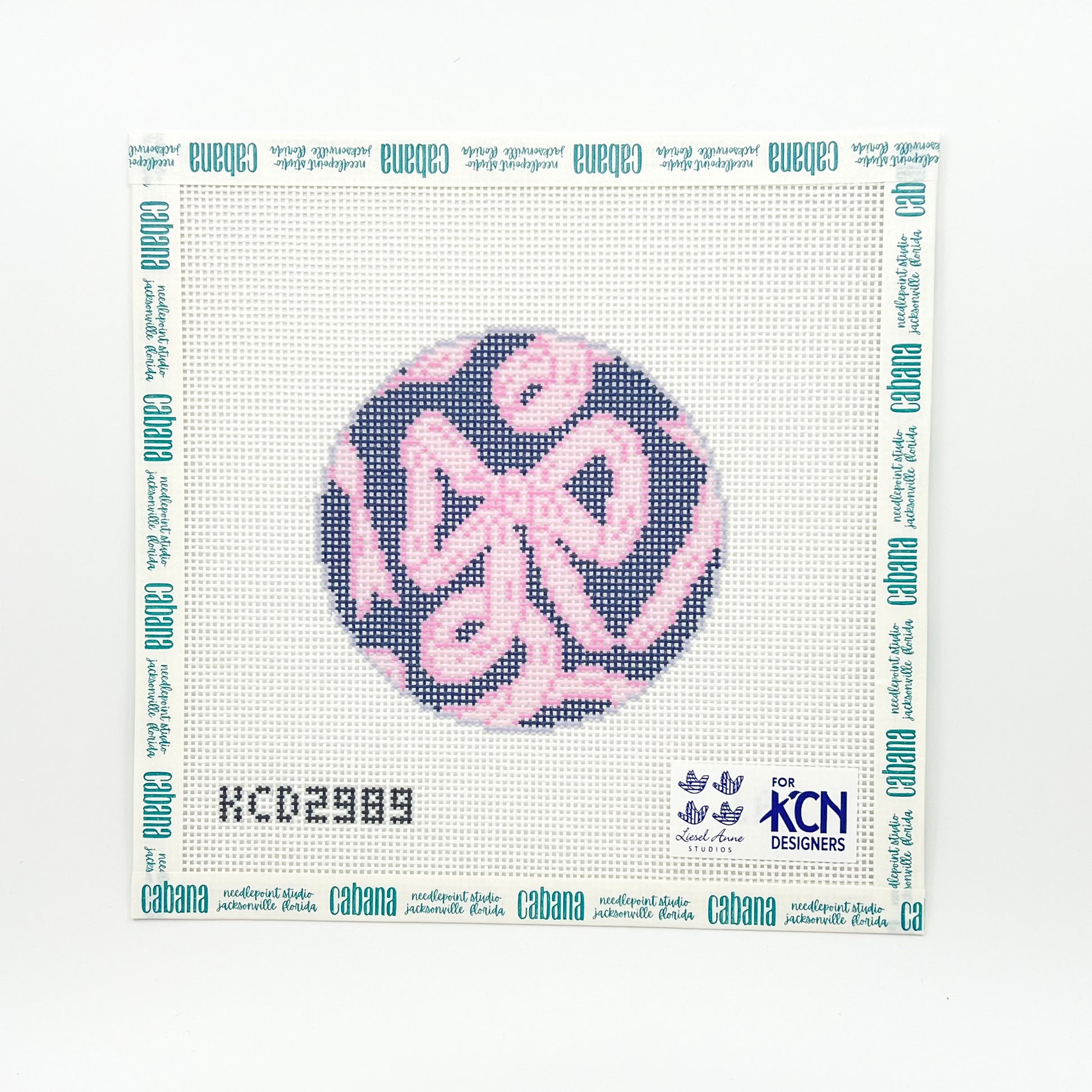 Pink Bow on Navy Round - Printed