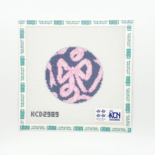 Pink Bow on Navy Round - Printed