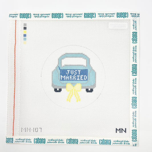 Just Married Teal Car