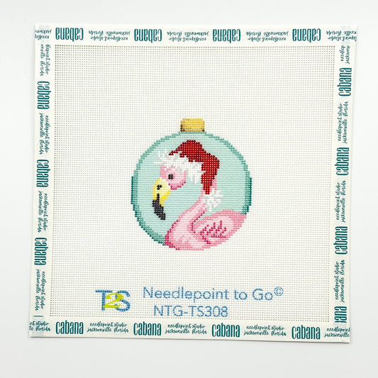 Flamingo Santa Hat Ball Ornament