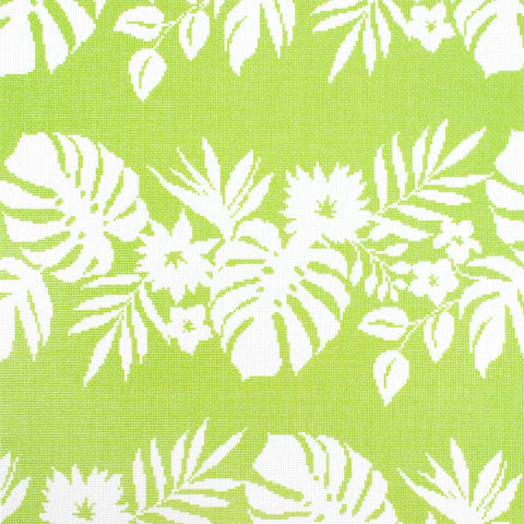 Hibiscus Pillow - White on Green