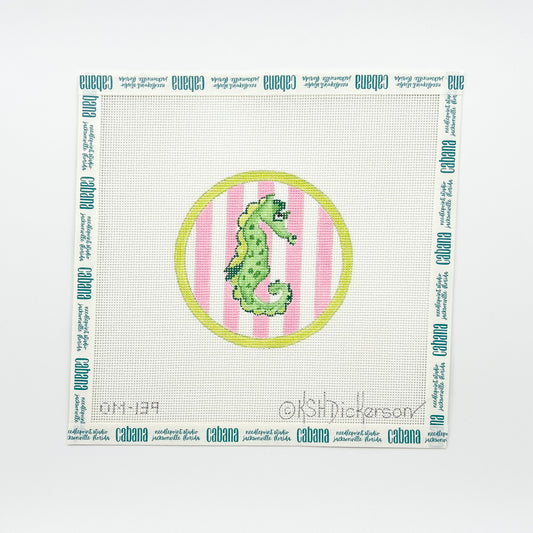 Seahorse on Pink Cabana Stripes