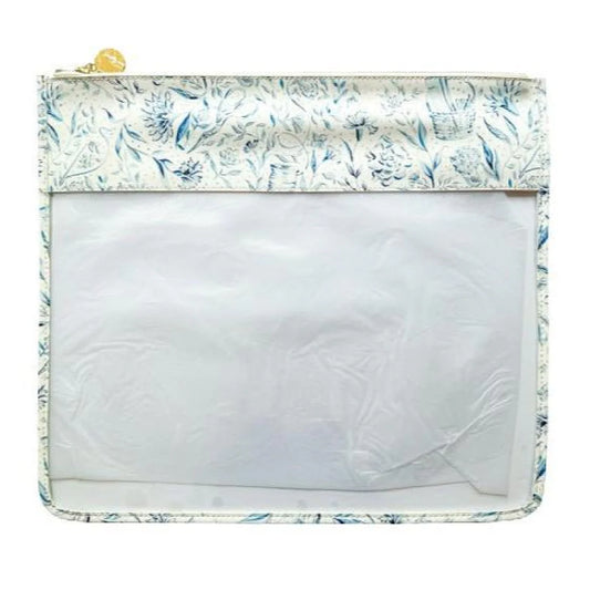 Needlepoint Print Large Zip Bag - Blue