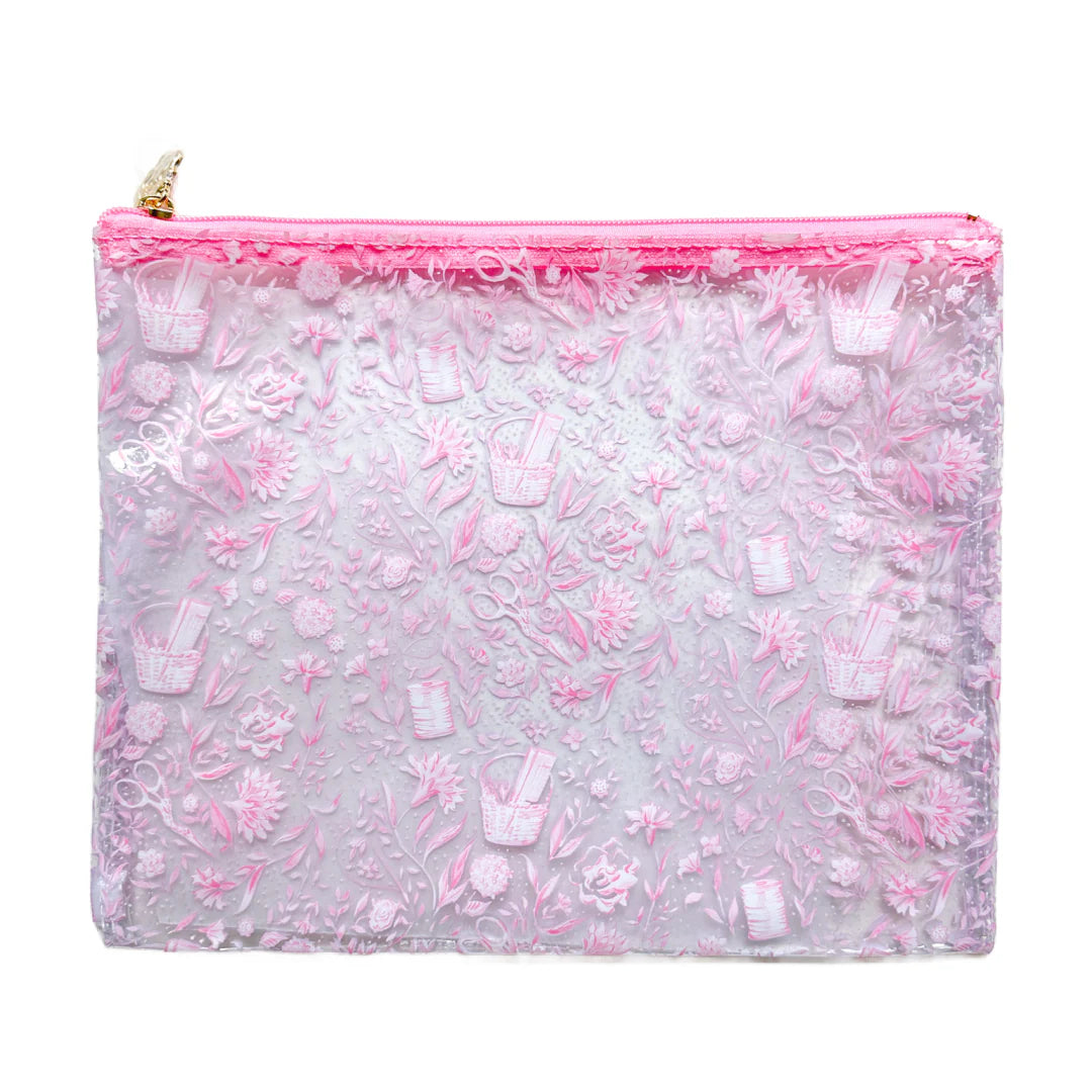 Needlepoint Print Clear PVC Bag in Pink - Large
