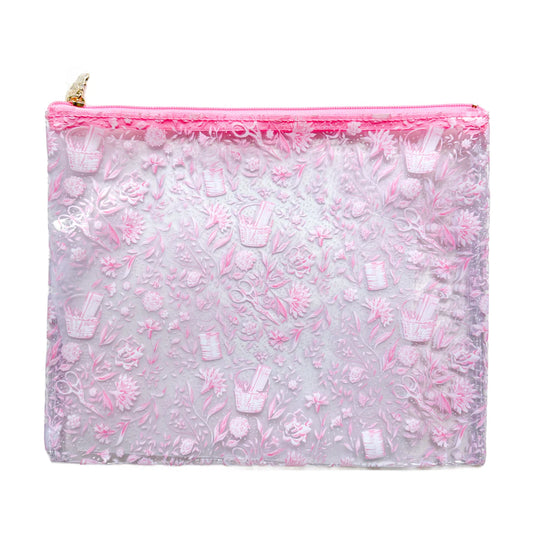 Needlepoint Print Clear PVC Bag in Pink - Large