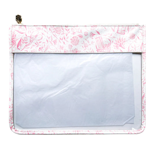 Needlepoint Print Large Zip Bag - Pink