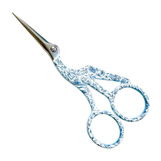 Blue Needlepoint Print Crane Scissors - Large