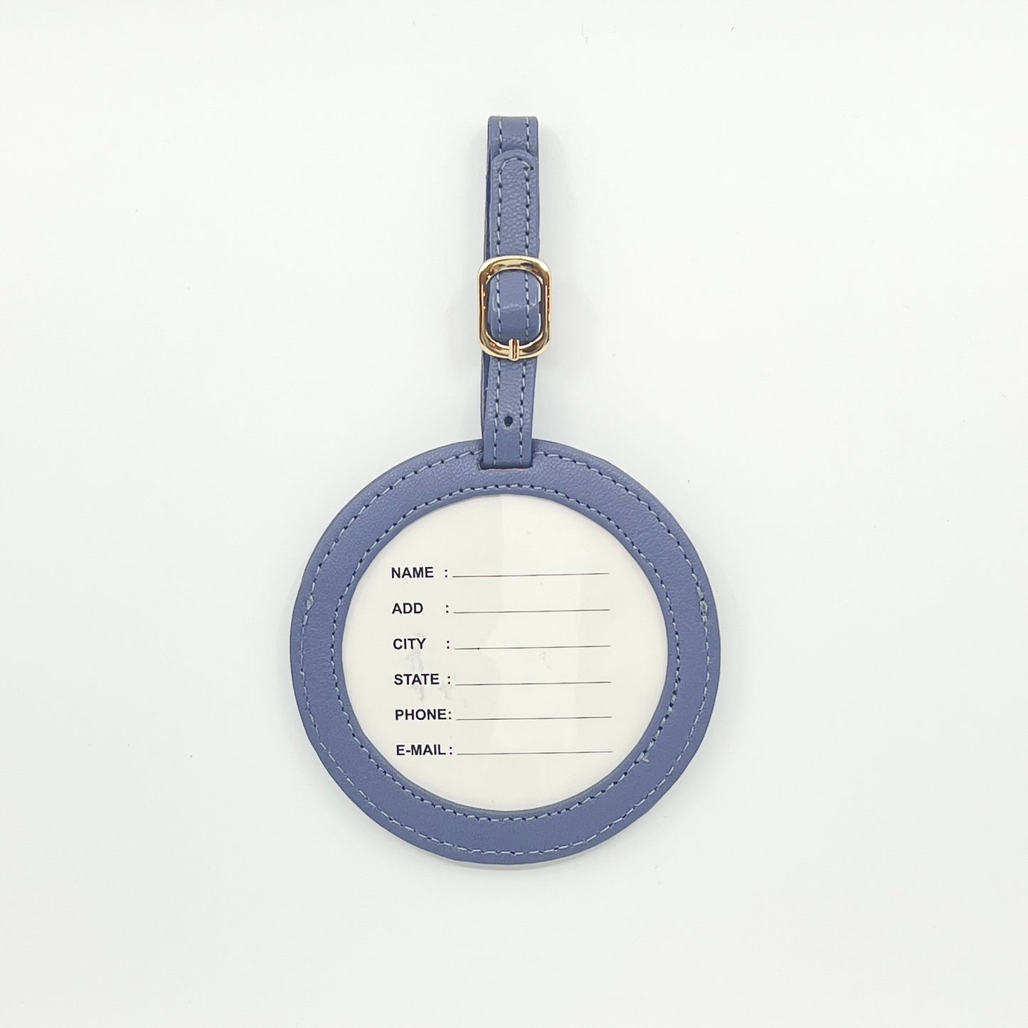 Self Finishing Leather Round Luggage Tag Blue Granite