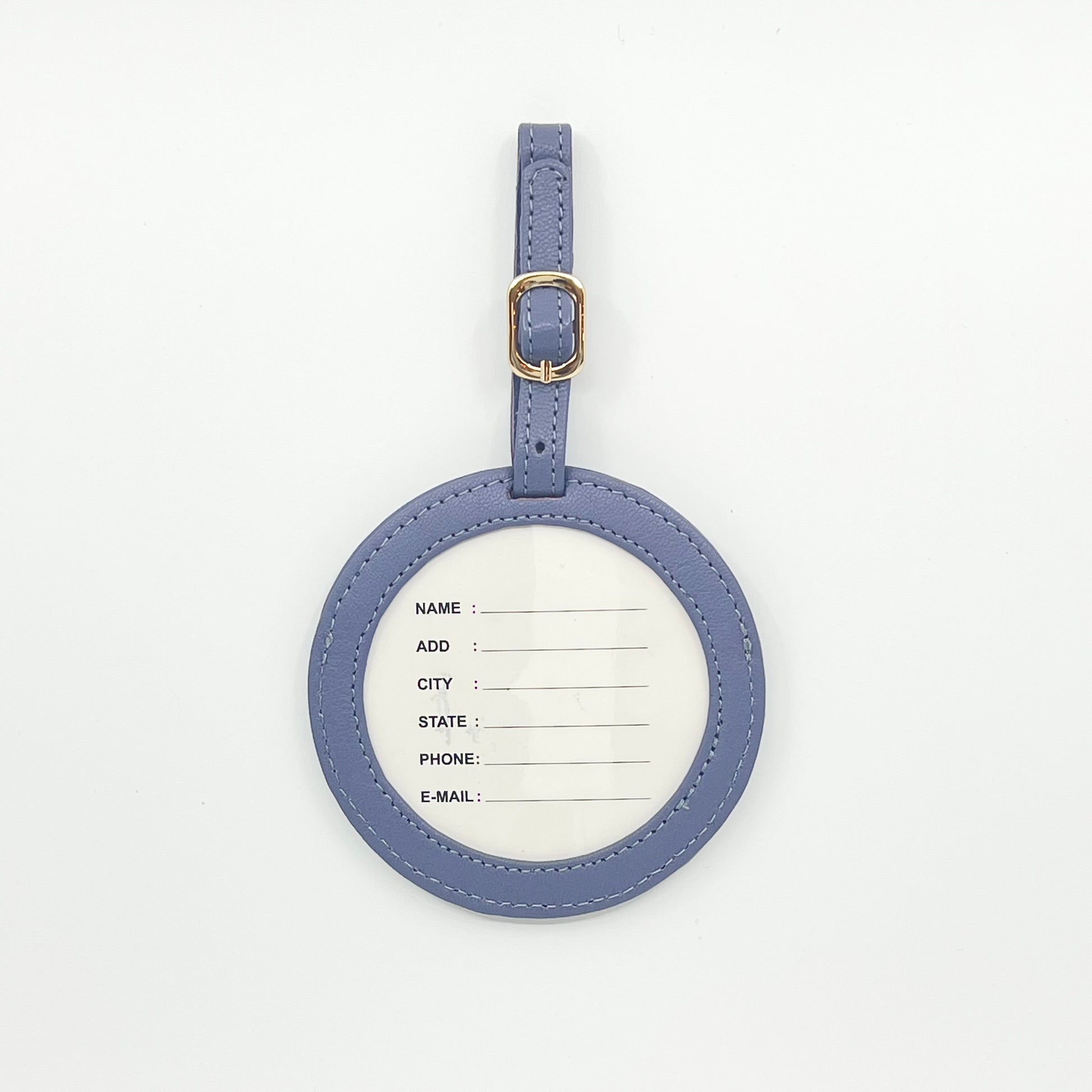 Self Finishing Leather Round Luggage Tag Blue Granite