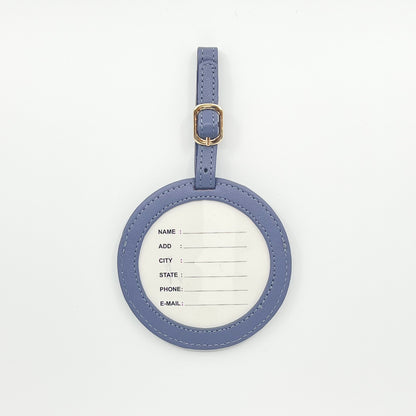 Self Finishing Leather Round Luggage Tag Blue Granite