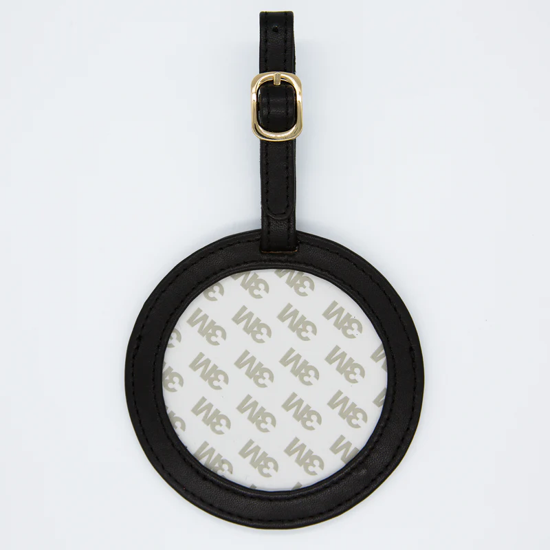 Self Finishing Leather Round Luggage Tag Black