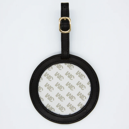 Self Finishing Leather Round Luggage Tag Black