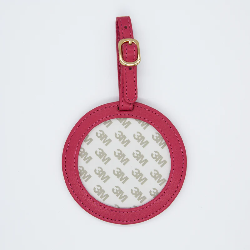 Self Finishing Leather Round Luggage Tag Hot Pink