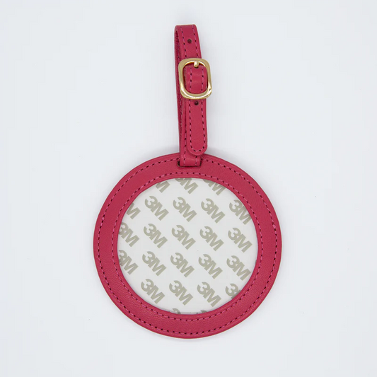 Self Finishing Leather Round Luggage Tag Hot Pink