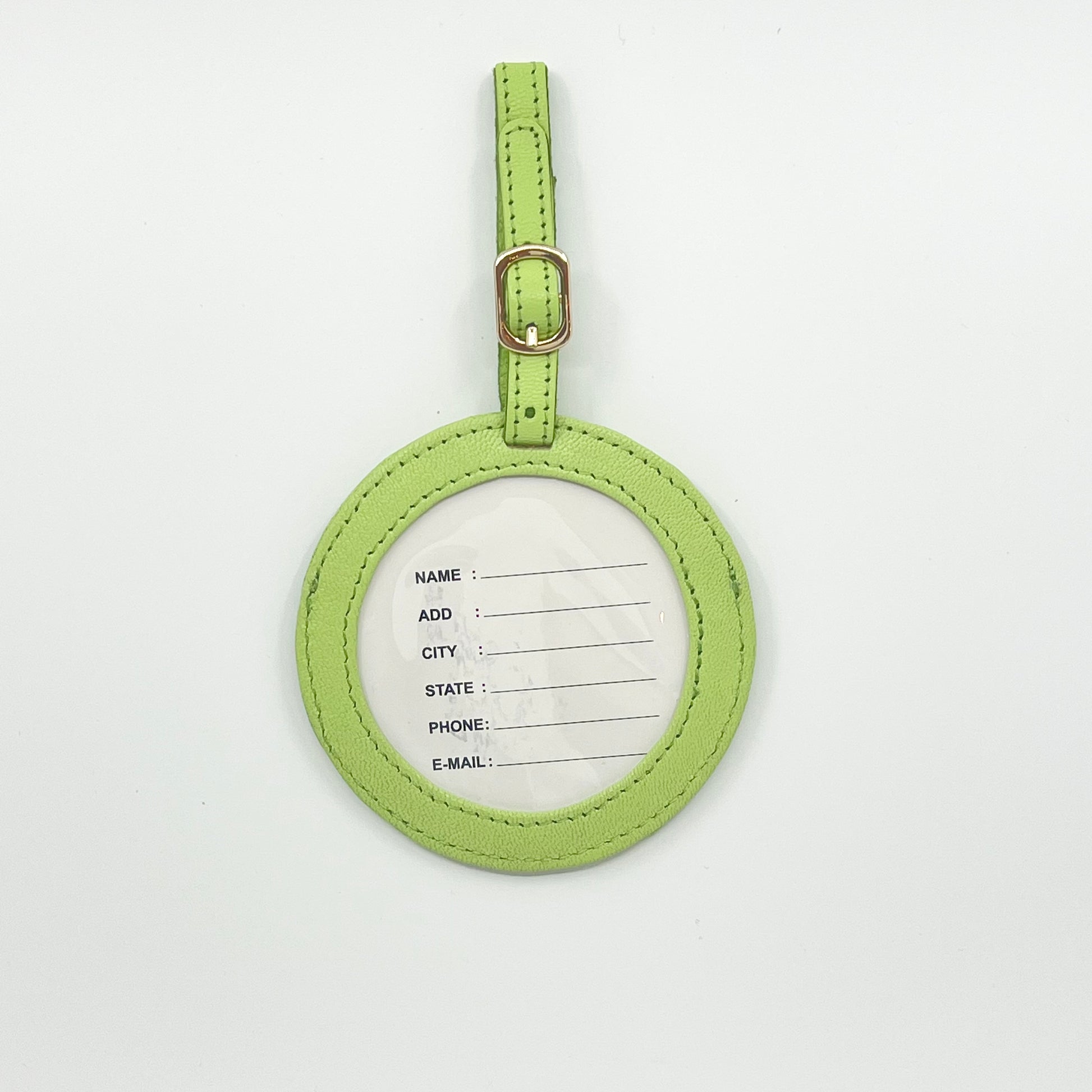 Self Finishing Leather Round Luggage Tag Lime