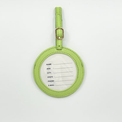 Self Finishing Leather Round Luggage Tag Lime