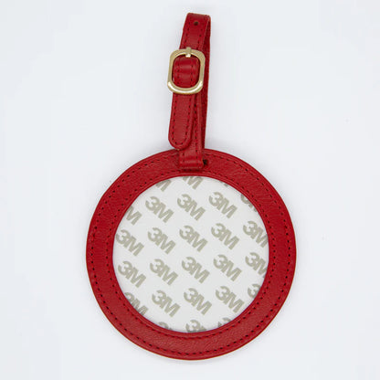 Self Finishing Leather Round Luggage Tag Red