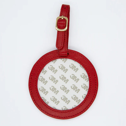 Self Finishing Leather Round Luggage Tag Red