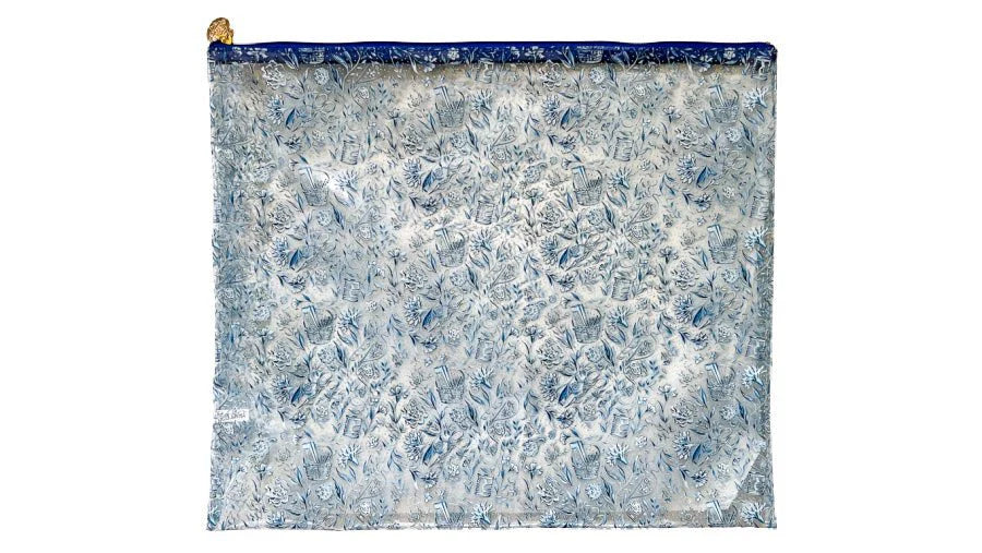 Needlepoint Print Clear PVC Bag in Blue - Extra Large