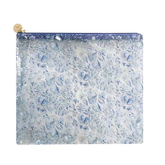 Needlepoint Print Clear PVC Bag in Blue - Large