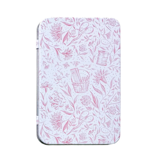 Pink Needlepoint Print Tin Box with Magnet